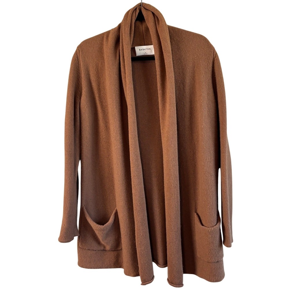 Babaton Cardigan Camel Brown Womens Medium Wool Cashmere Shawl Collar Open Front